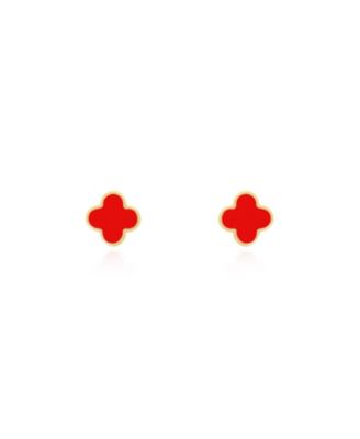 Mini Coral Clover Stud Earrings 14K Gold