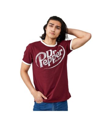 Men's Dr Pepper Logo Crew Neck Short Sleeve Red Ringer Tee -Large