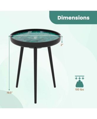 16" Round End Table Mid-century Modern Coffee Table with Sea Shell Decoration