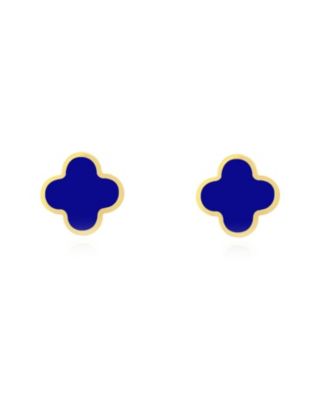 Large Lapis Clover Stud Earrings 14K Gold