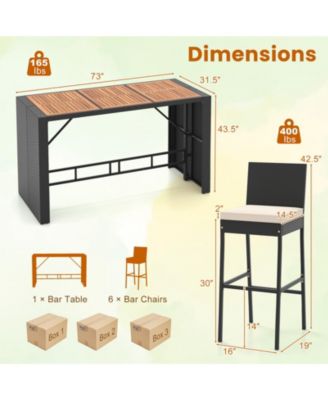 7 Pieces Patio Rattan Bar Set with Seat Cushions for Porch Yard Garden