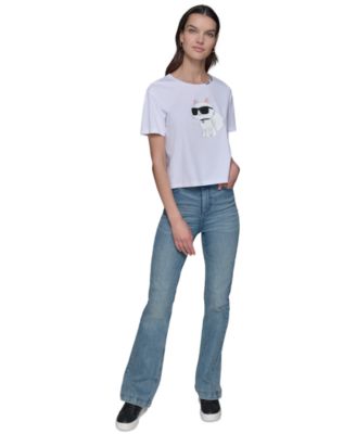 Женская футболка Choupette с эмодзи от КАРЛА ЛАГЕРФЕЛЬДА в ПАРИЖЕ