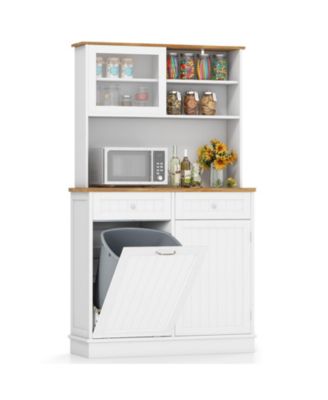 Double Tilt Out Trash Cabinet with Hutch and Rubber Wood Countertop