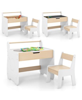 3-in-1 Wood Detachable Tabletop, Hidden Storage &amp; Paper Roll - Kids Table and Chair Set
