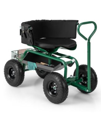 Cushioned Rolling Garden Cart Scooter with Storage Basket and Tool Pouch Comfortable and Convenient Outdoor Helper