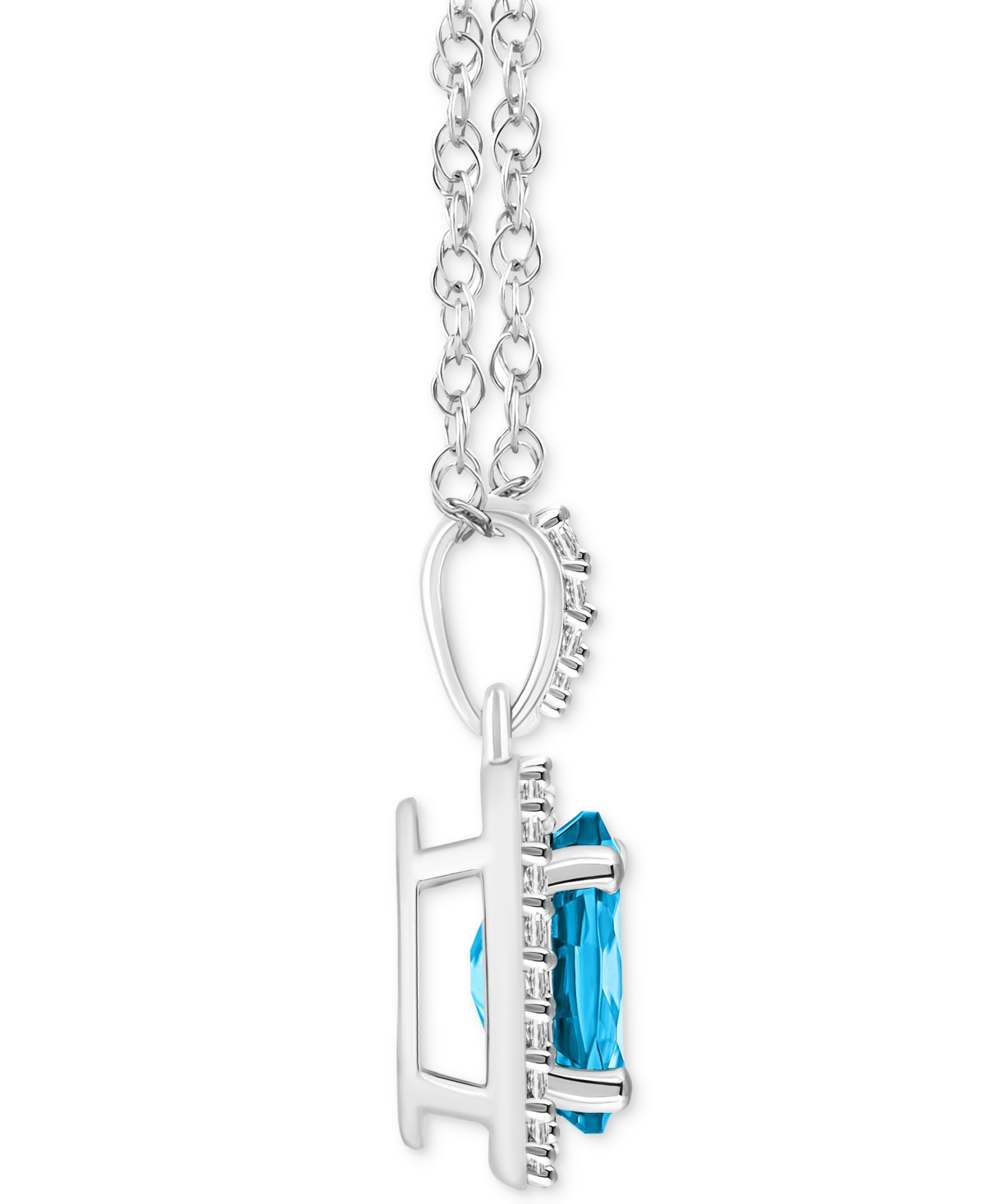 Macy's Lab-created Emerald (1 Ct. T.w.) & Lab Created White Sapphire (1/6 Ct. T.w.) Oval Pendant Necklace I In Blue Topaz