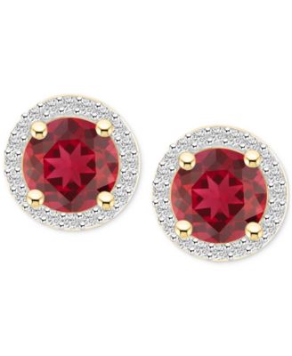 Lab-Created Ruby (2 ct. t.w.) & Lab-Created White Sapphire (1/5 ct. t.w.) Halo Stud Earrings in 10k Gold (Also in Additional Gemstones)