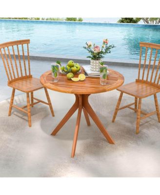 35.5 Inch Patio Wood Dining Table with Slatted Tabletop & Curved Legs for Backyard