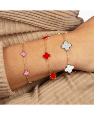 Mini Bubblegum Pink Clover Bracelet 14K Gold