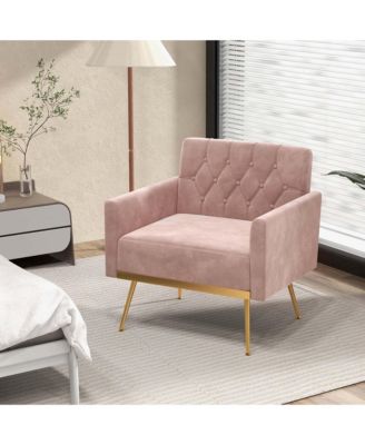 1 Count Modern Velvet Accent Chair with Button Tufted Back Golden Metal Legs & Foot Pads