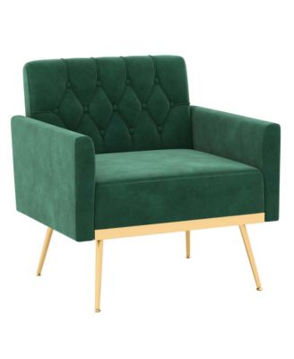 1 Count Modern Velvet Accent Chair with Button Tufted Back Golden Metal Legs & Foot Pads
