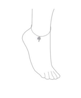 Nautical Palm Tree Anklet Ankle Bracelet with CZ in Sterling Silver