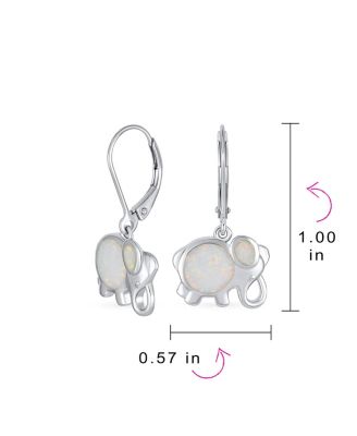 Lucky Elephant Dangle Earrings with White Opal Sterling Silver