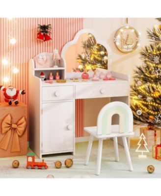 Kids Vanity Table with Cloud Mirror, Chair, and Open Shelf for Bedroom or Playroom