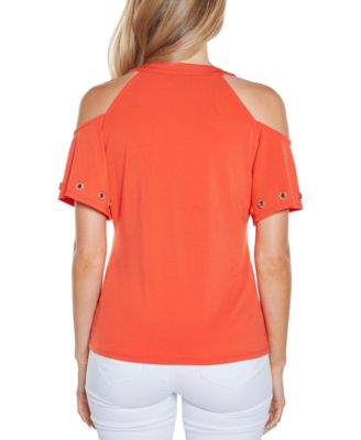 Women's Cold-Shoulder Grommet Trim Knit Top