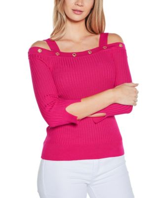 Women's Rhinestone Grommet Cold-Shoulder Sweater