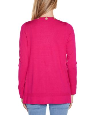 Women's Rhinestone Grommet Open-Front Cardigan Sweater