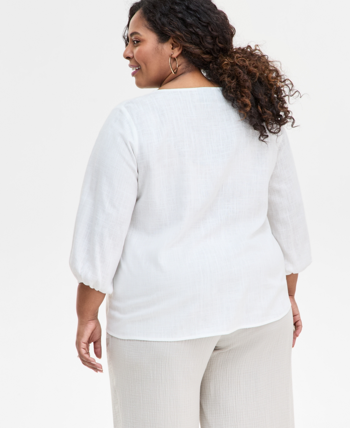 JM COLLECTION PLUS SIZE PLEATED SPLIT-NECK TOP, EXCLUSIVELY AT MACY'S 