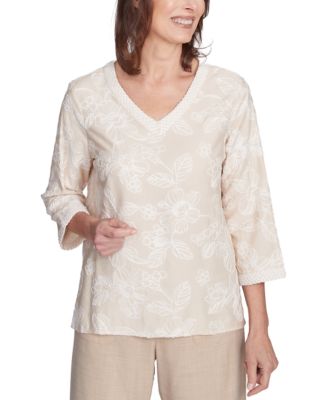 Alfred Dunner - Petite Floral-Embroidered 3/4-Sleeve Top