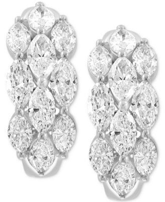 EFFY&reg; Lab Grown Diamond Marquis Cluster Small Hoop Earrings (3-1/4 ct. t.w.) in 14k White Gold, 0.75"