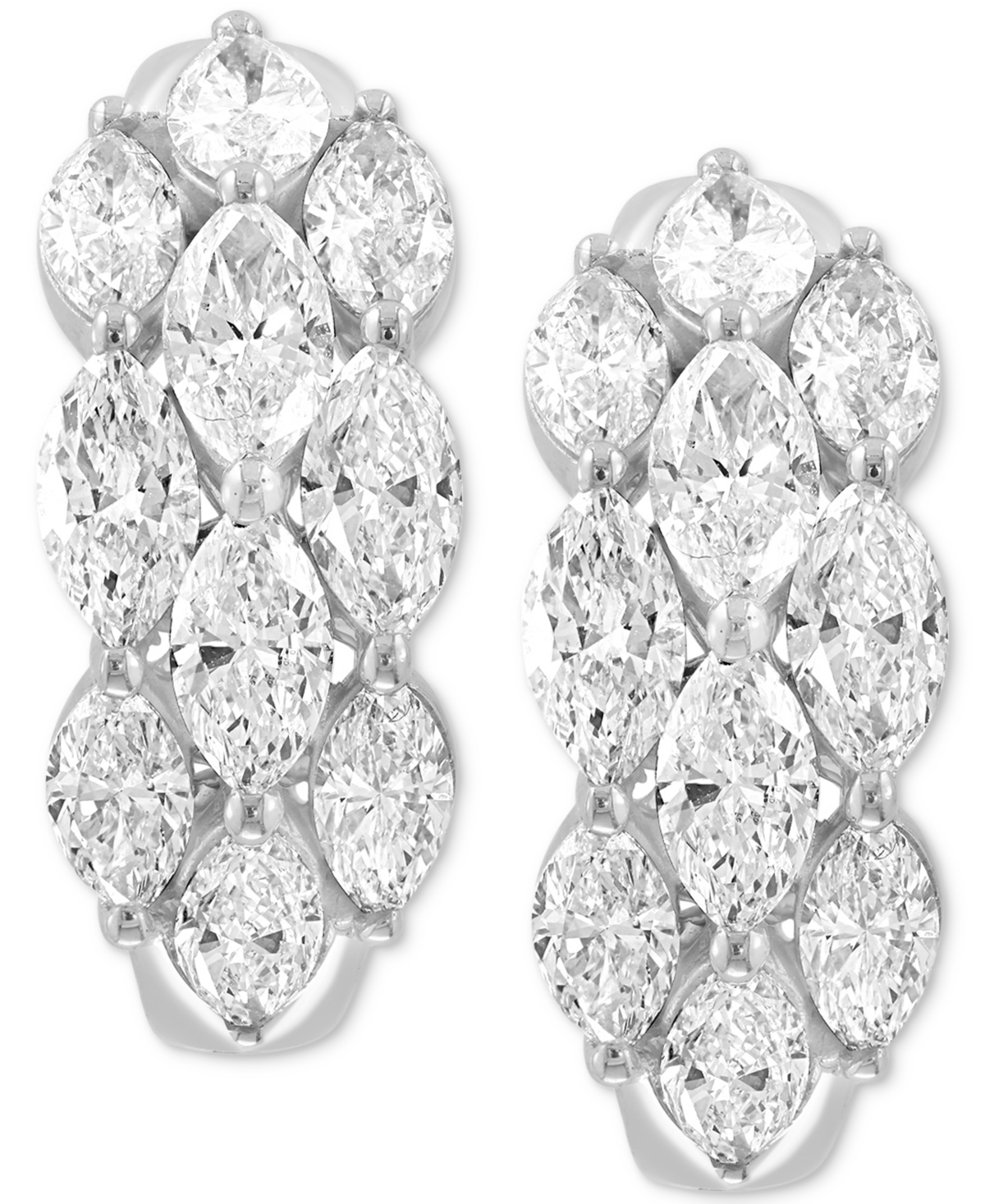 Effy Collection Effy Lab Grown Diamond Marquis Cluster Small Hoop Earrings (3-1/4 Ct. T.w.) In 14k White Gold, 0.75" In White Gold