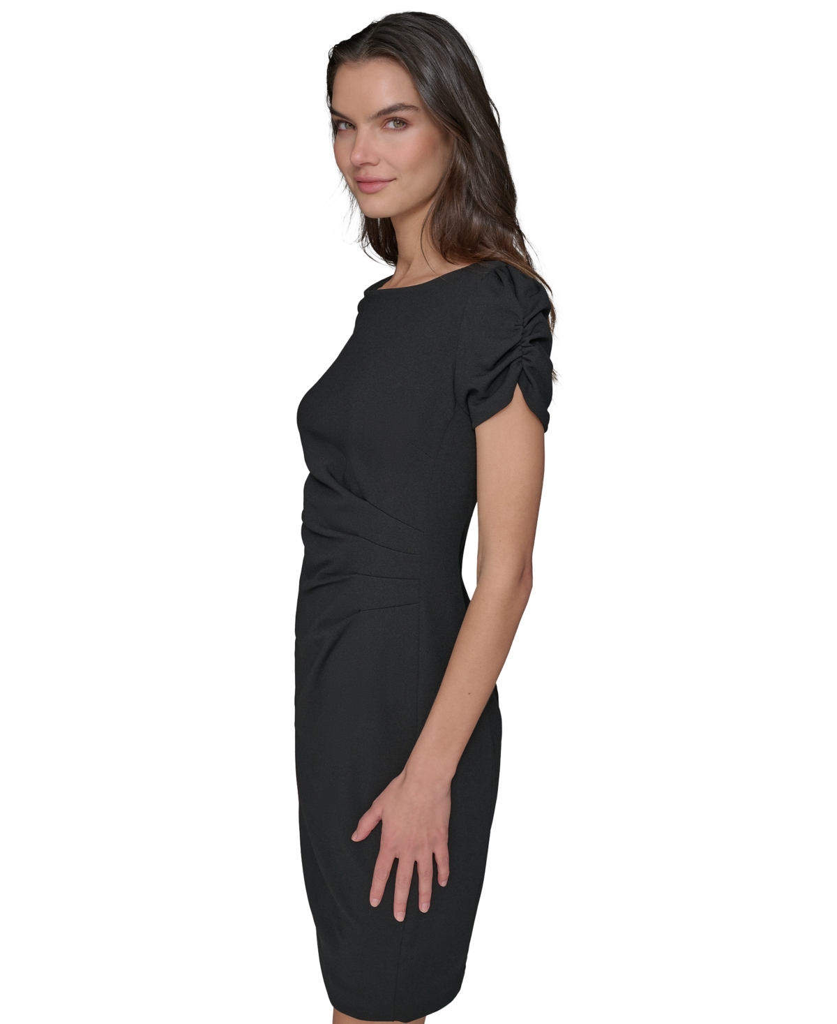 Karl Lagerfeld Ruched Sleeve Sheath Dress In Black