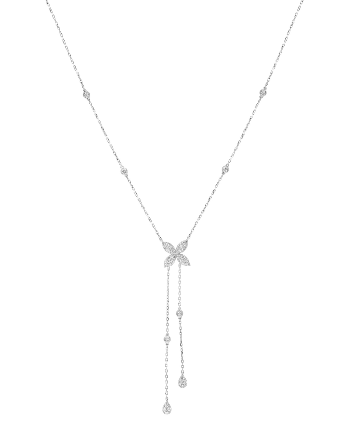 Effy Collection Effy Diamond Flower 18" Lariat Necklace (3/4 Ct. T.w.) In 14k White Gold In White Gold