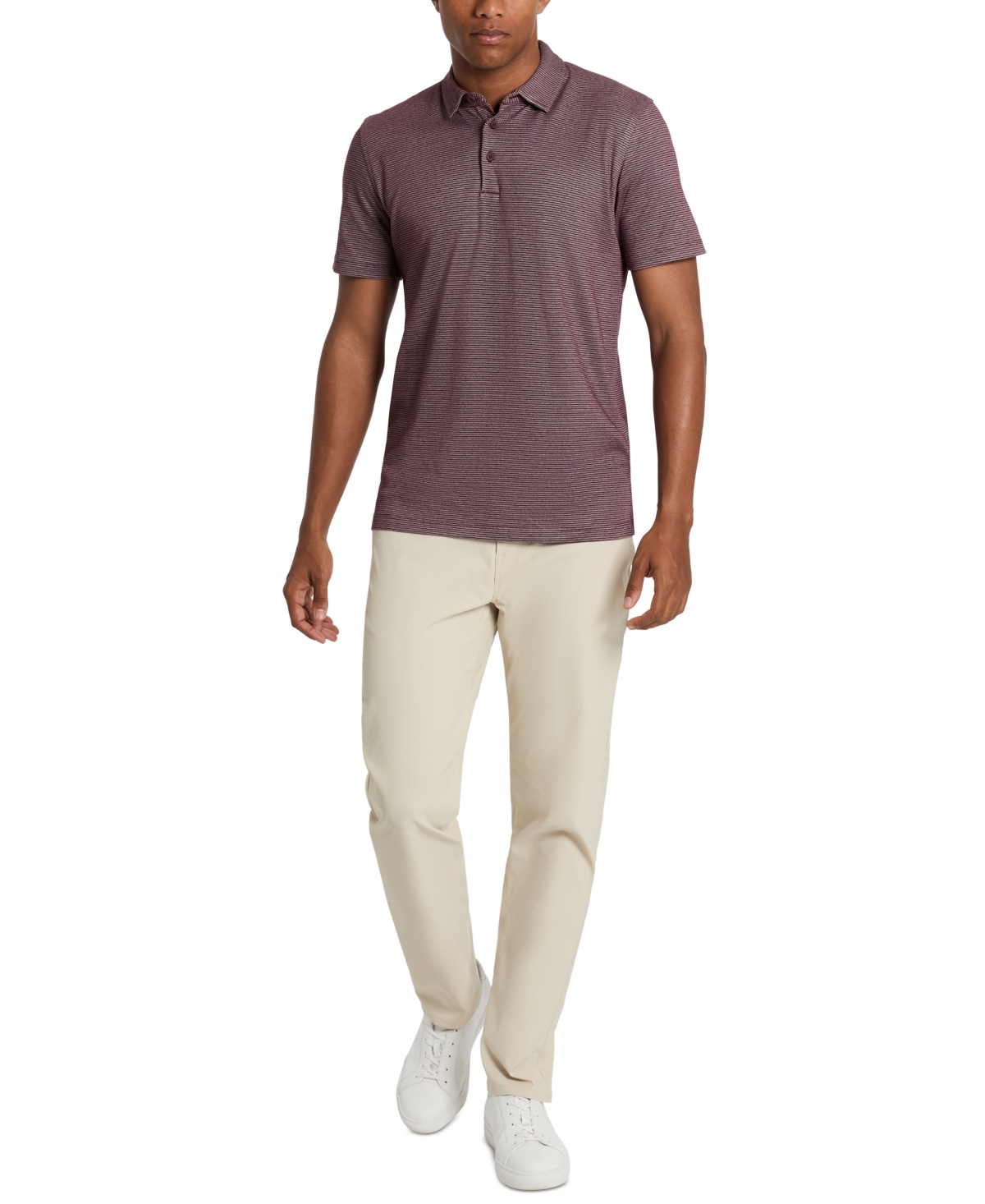 Kenneth Cole Men's Slim-fit Two-toned Textured-knit Polo Shirt In Mulberry Mix