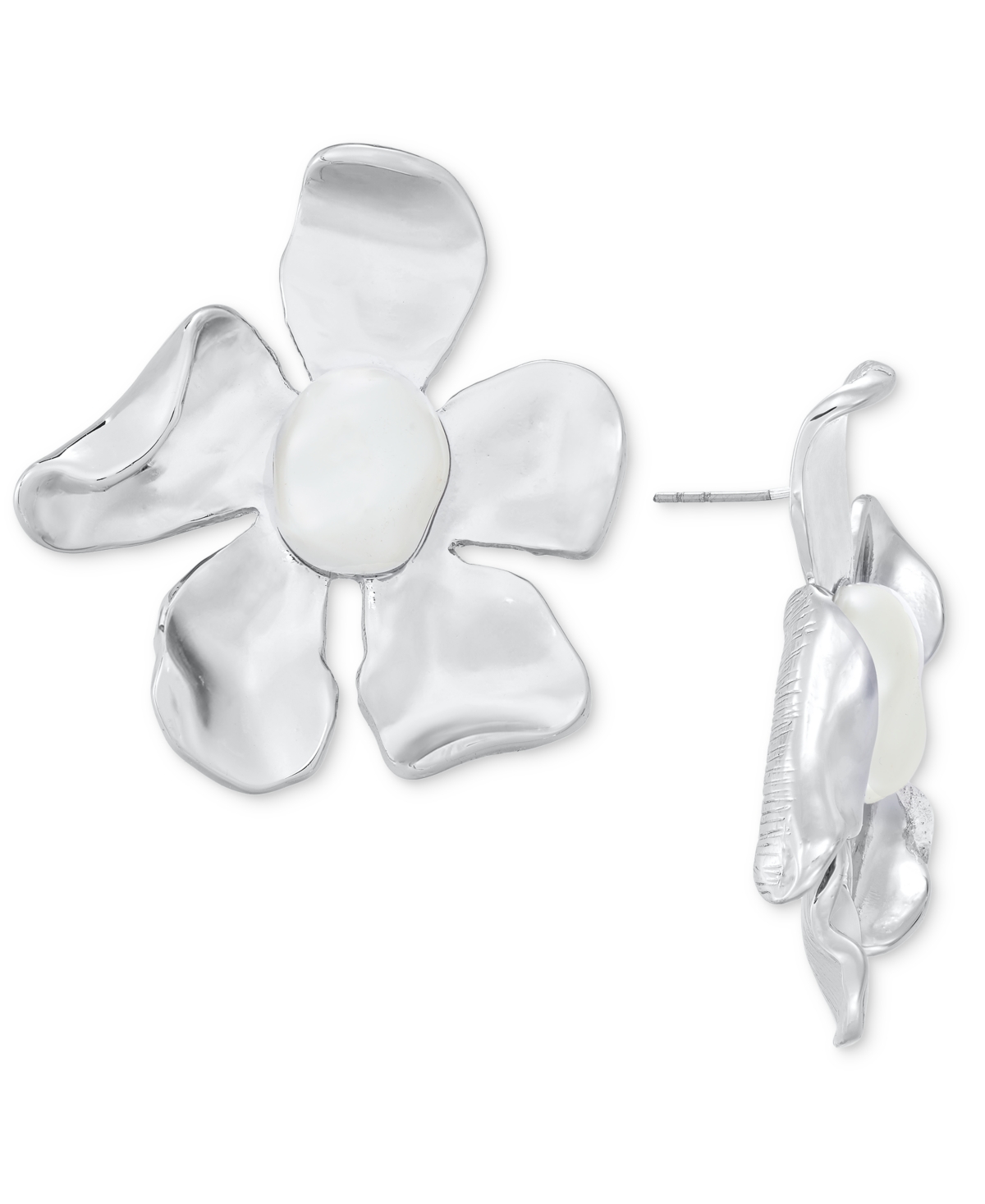 Inc International Concepts Silver-tone Flower Statement Stud Earrings, Exclusively At Macy's In Metallic