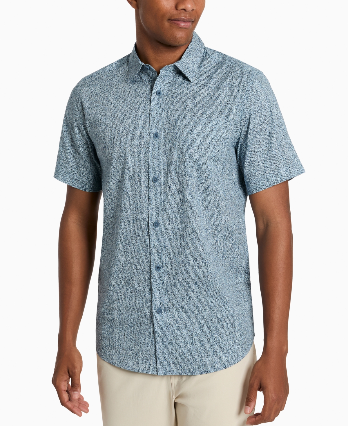 Kenneth Cole Men's Patch Pocket Short Sleeve Button Front Shirt In Texture Pinstripeblue