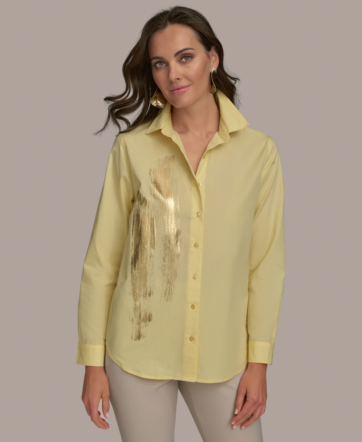 Donna Karan Women's Metallic Detail Cotton Button-down Shirt In Panna Cotta