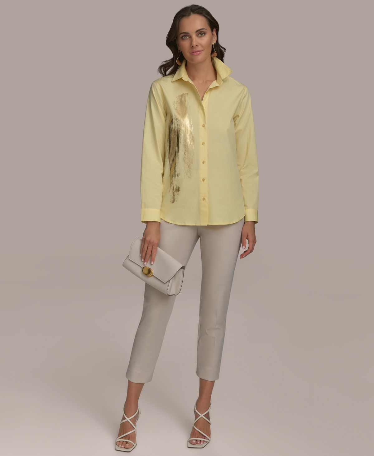 Donna Karan Women's Metallic Detail Cotton Button-down Shirt In Panna Cotta
