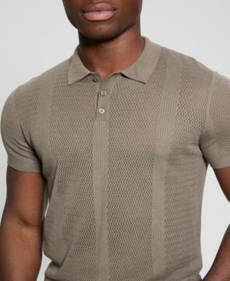 GUESS - Men's Elijah Short Sleeve Mesh Stripe Polo Shirt