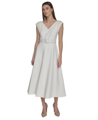 chinese dress ladies Calvin Klein Women's Sleeveless A Line Midi Dress with V Neckline, red, 8  at Amazon Women's Clothing store
