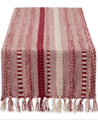 Braided Stripe Jacquard Fringe Table Runner, 15" x 108"