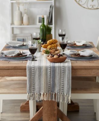 Braided Stripe Jacquard Fringe Table Runner, 15" x 108"