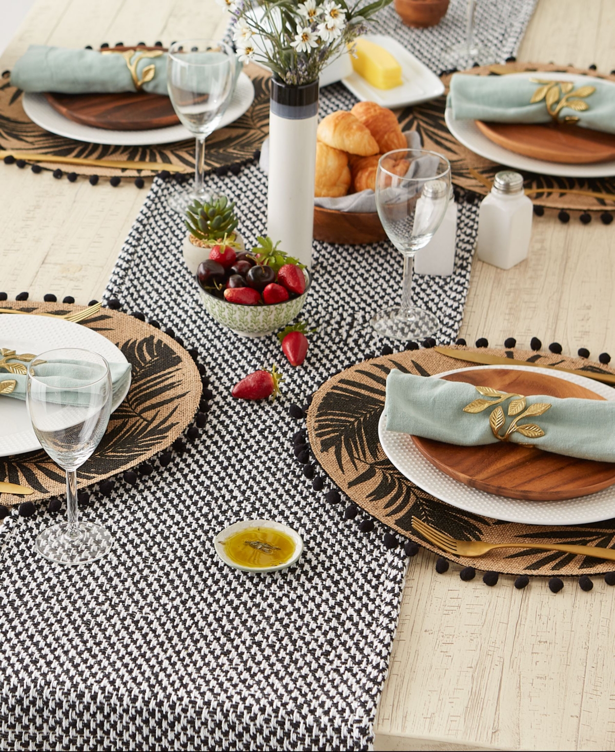 Design Imports Woven Jacquard Fringe Table Runner, 15" X 72" In Black