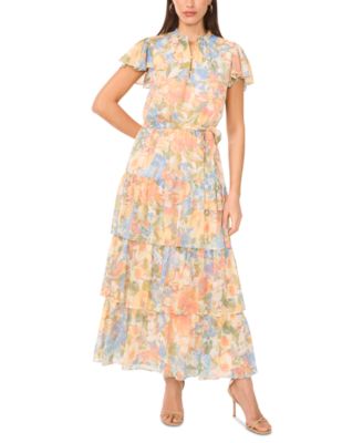 Sam & Jess - Women's Tiered Floral Flutter-Sleeve Maxi Dress