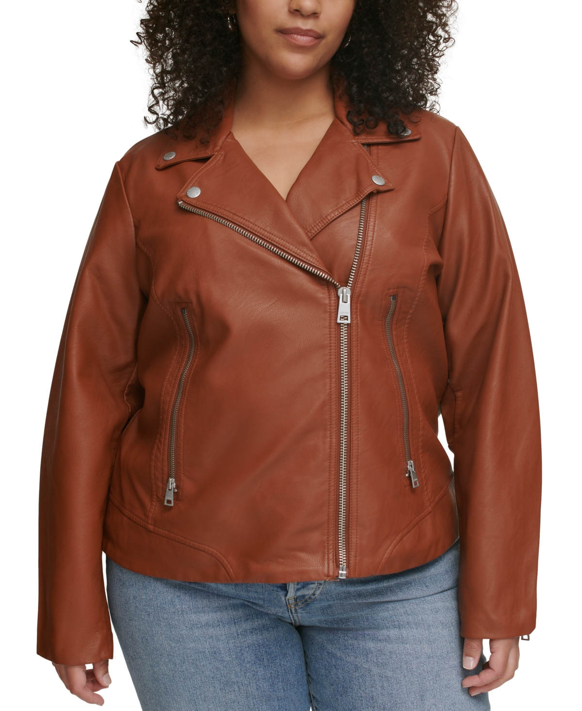 Levi's Plus Size Trendy Faux Leather Moto Jacket In Camel