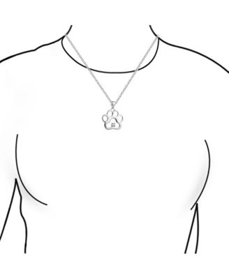 Sterling Silver Paw Print Pendant Necklace with CZ Accent for Pet Lovers