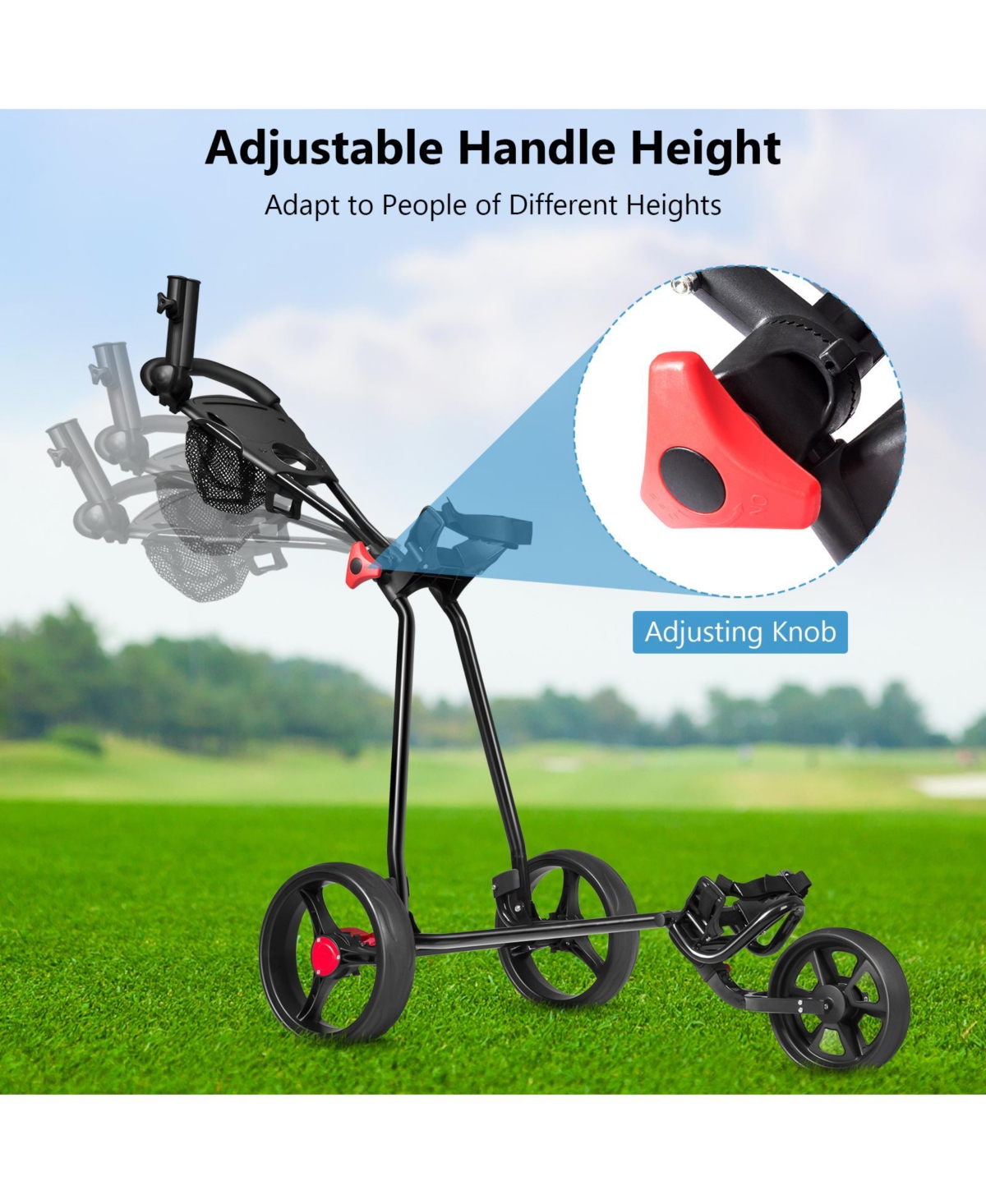 Durable Foldable Steel Golf Cart with Mesh Bag