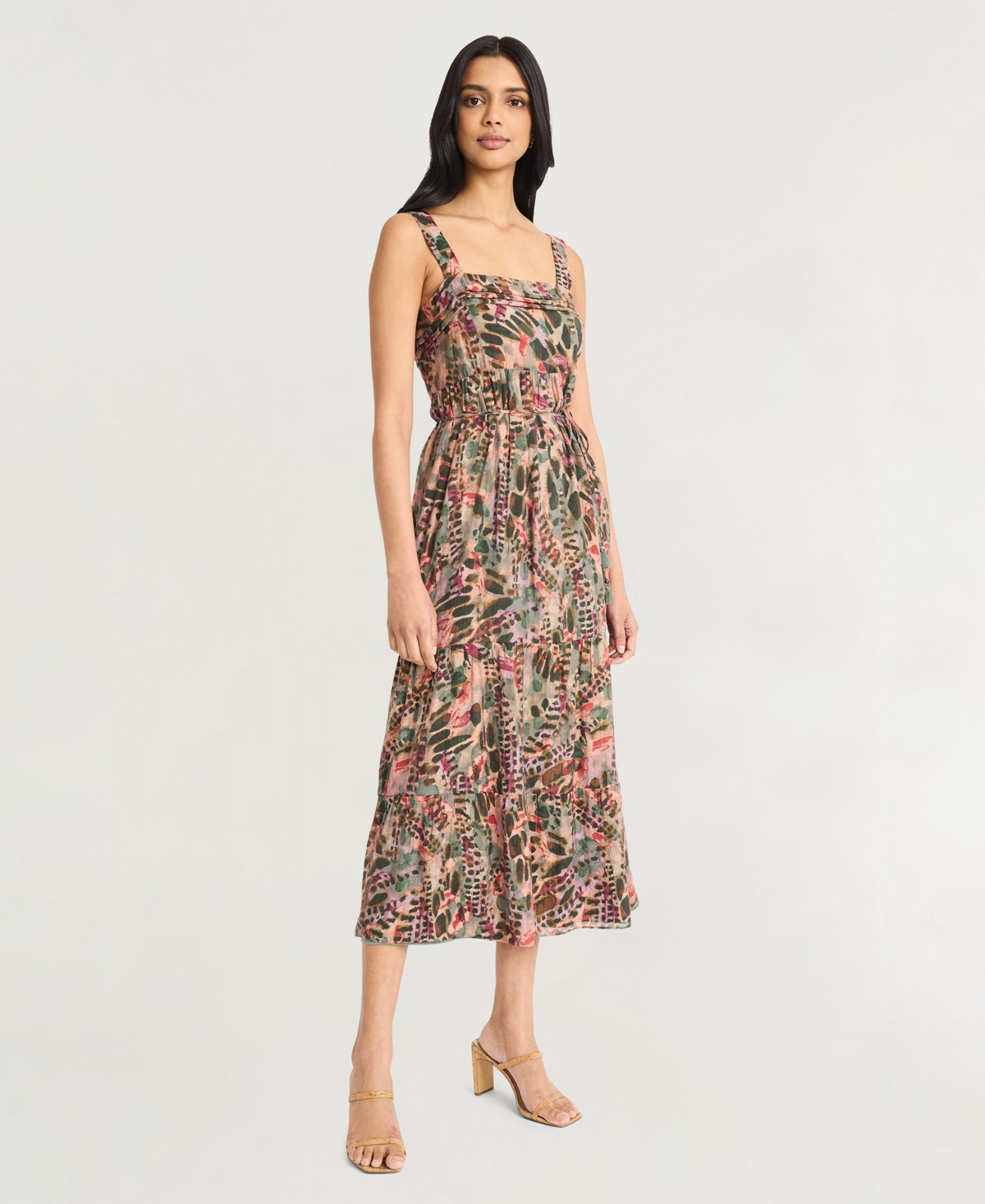 The Good Journey Cypress Stripes Midi Sundress In Brwn,coral
