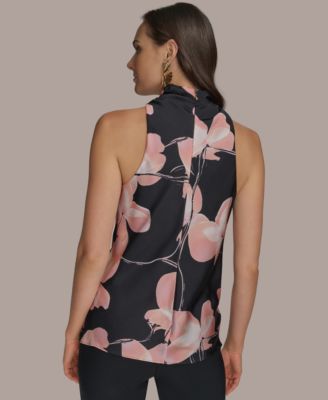 Женский топ с высоким воротом и цветочным рисунком от Donna Karan New York без рукавов