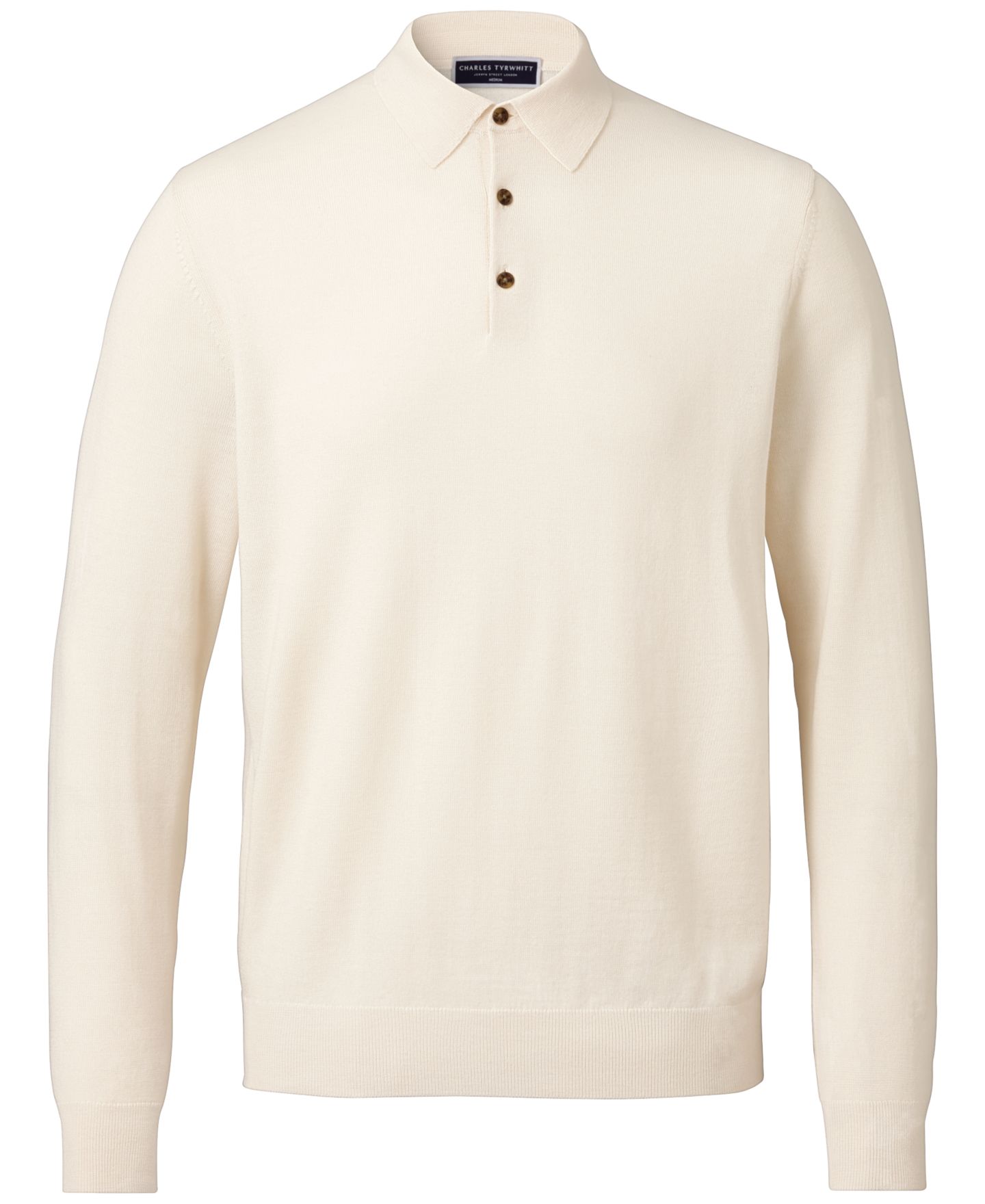 Мужской свитер Charles Tyrwhitt Merino Wool Polo Sweater, цвет: Кремовый — фото 3