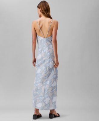 Женское платье-комбинация с воротником-стойкой и принтом от Calvin Klein