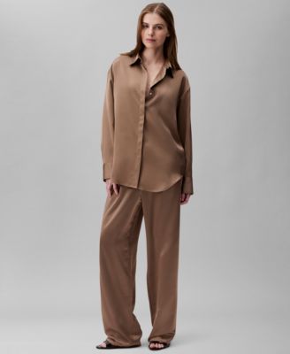 Women's Satin High-Waist Wide-Leg Pants