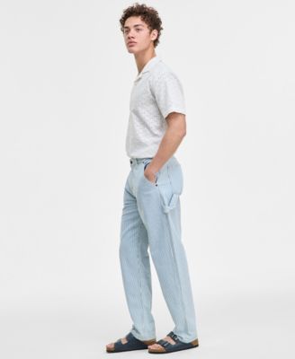 Мужская рубашка в цветочек от Sun + Stone, брюки в полоску и сандалии эксклюзивно в Macy's