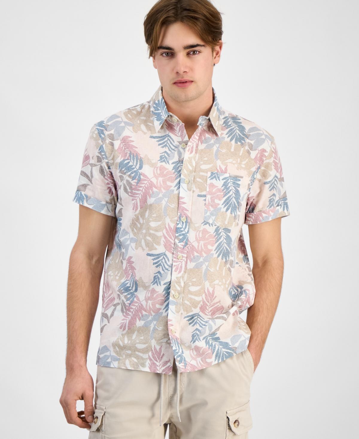 Sun + Stone Men's Dan Regular-fit Leaf-print Button-down Shirt, Exclusively At Macy's In Vintage White