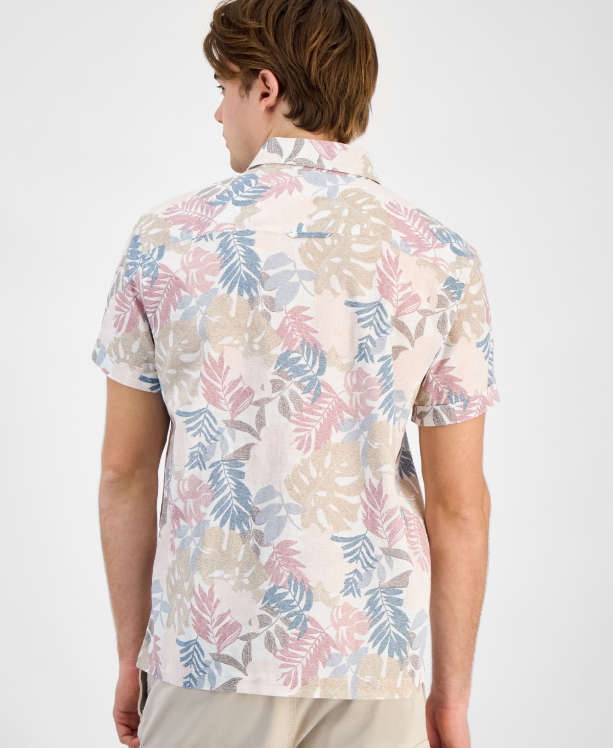 Shop Sun + Stone Men's Dan Regular-fit Leaf-print Linen Blend Button-down Shirt, Exclusively At Macy's In Vintage White