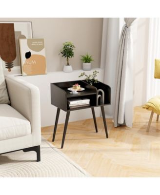 Mid Century Modern Nightstand with Open Shelves for Bedroom Storage